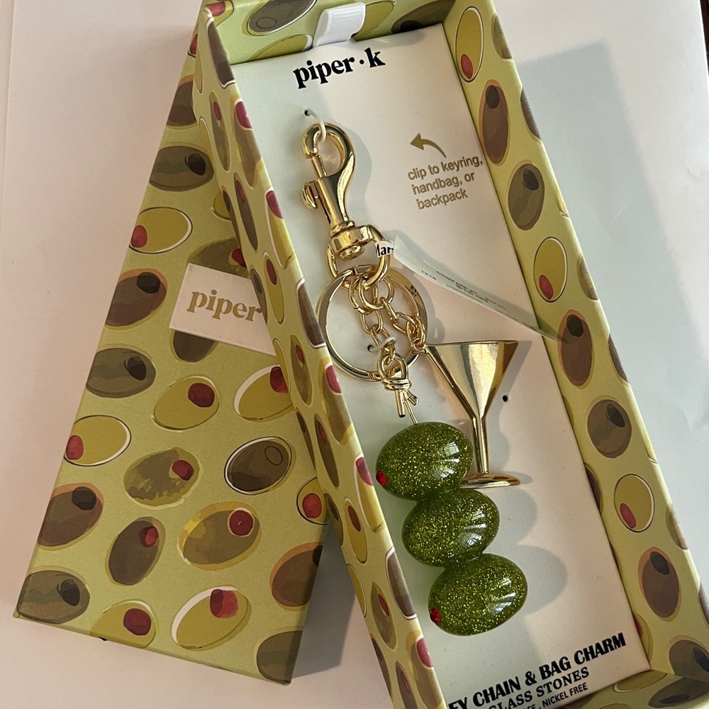 Piper K Green Olive and Gold Martini Glass Keychain and Bag Charm